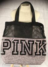Victoria Secret Pink Large Tote Weekender Bag Black Gray Logo - £19.51 GBP
