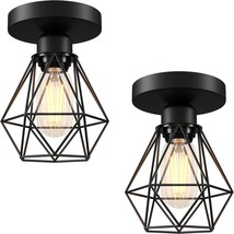 Vintage Semi Flush Mount Ceiling Light Fixture Black 2 Pack with LED Bulbs Ideal - £29.54 GBP