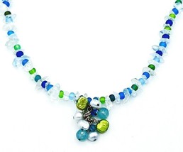 Handmade Blue Green Purple Freshwater Pearl Seed Bead Necklace - £21.70 GBP