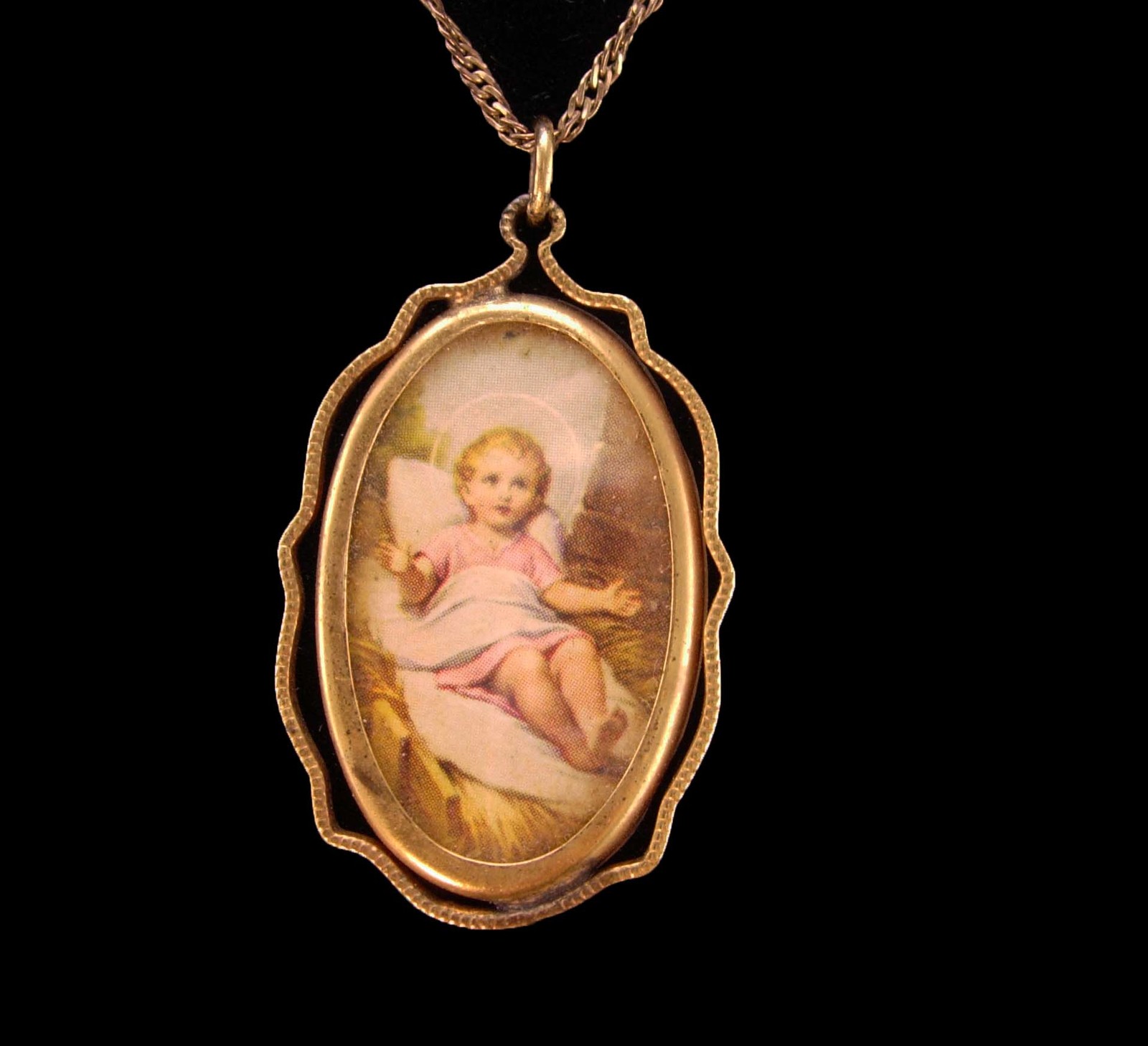 1920's Religious portrait necklace - Jesus under glass - 14k rose gold filled    - $185.00