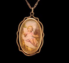 1920&#39;s Religious portrait necklace - Jesus under glass - 14k rose gold filled    - £145.47 GBP