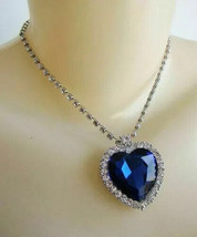Pretty 35 CT Heart Cut Lab-Created Sapphire Necklace Gold Plated 14K White - £230.46 GBP