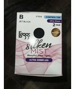 L&#39;eggs ~ Silken Mist 2 Pair Women&#39;s Tights Hose Jet Black Control Top Ul... - $17.58 CAD