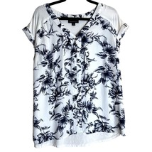 Fortune + Ivy Style #1772G35 Women Size XL Top Blouse Shirt White Blue Floral v- - $17.71
