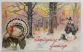 Thanksgiving Greeting Pilgrim Hunting Scene 1908 Jonesville Mich Postcard T10 - £3.94 GBP