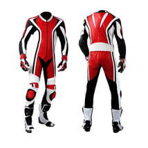 Men Black Red White Two Piece Real Leather Motorcycle Pant Suit With Safety Pads - £231.56 GBP