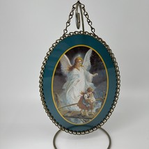 Vintage Oval Stained Acrylic Suncatcher Guardian Angel Chain Frame Hanger - €11,98 EUR