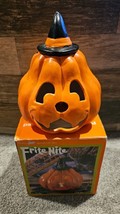 Frite Nite Halloween Porcelain 7&quot; Pumpkin Jack O Lantern Candle Holder! - £15.83 GBP