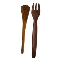 2 Pcs Wooden Spoon Fork Dinnerware Set Long Wood Spoon Fork VTG Set Dessert 12&quot; - £22.48 GBP
