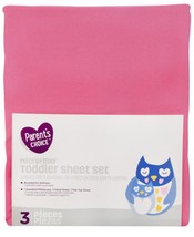 Parent&#39;s Choice 3 Piece Microfiber Toddler Sheet Set, Pink, Fitted 28” X 52” - £15.94 GBP