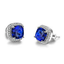 Navy Princess Crystal &amp; Cubic Zirconia Silver-Plated Halo Stud Earrings - £11.18 GBP