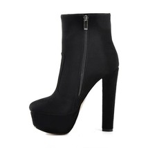 Women Round Toe High Heel Platform Ankel Boots Block Chunky Heels Fashion Warm A - £80.33 GBP