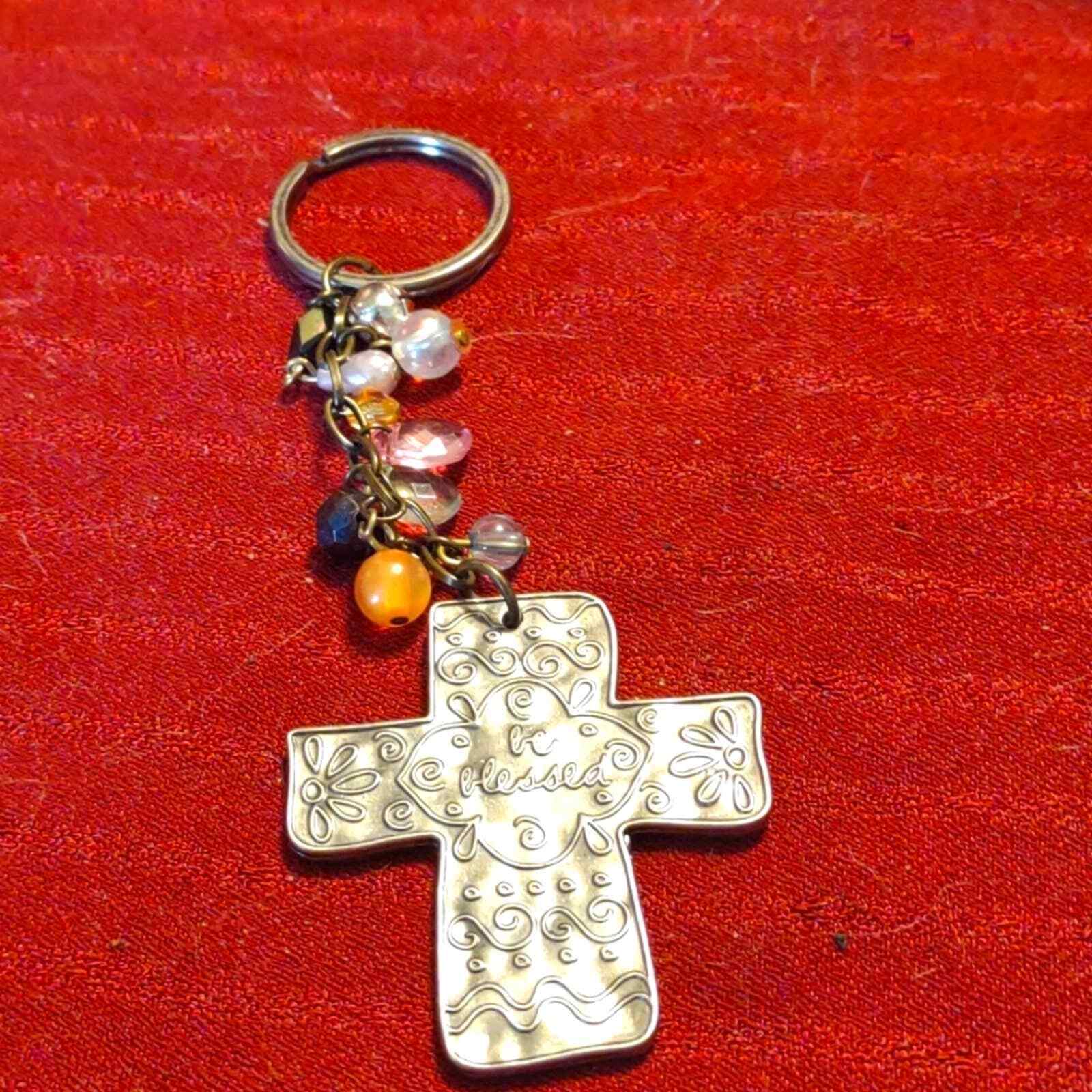 Beautiful vintage religious Silver Cross keychain~BE BLESSED - $15.84