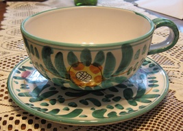 Cup &amp; Saucer-Oversized-Hand Painted-Ceramic-Italy-Mid Century - $13.00