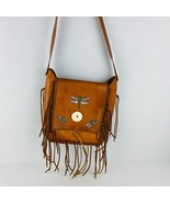 Handmade Brown Crossbody Leather Dragonfly Bohemian Boho Fringe Purse Si... - $99.00