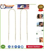 Elegant 14k Gold Threader Earrings - Double Piercing Dangle Design for W... - $526.10 MXN