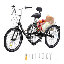 VEVOR Black Adult Tricycles Bike, 7 Speed Adult Trikes, 24" 3-Wheeled Bi... - $247.90