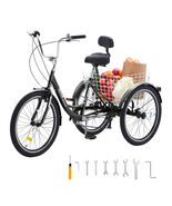VEVOR Black Adult Tricycles Bike, 7 Speed Adult Trikes, 24" 3-Wheeled Bi... - $247.90