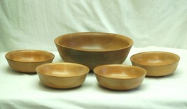 Wooden Salad Serving Bowl 4 Matching Bowls Kitchenware Vintage Table Decor - $731.94 MXN