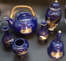 Japan 8 piece peacock tea, vase and ginger jar set - $30.00