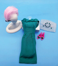 Vintage Barbie Emerald Green Silk Sheath Dress Near Mint &amp; Free Extras - £47.20 GBP