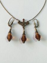 Victorian brown bronze jewelry set necklace earrings Boho jewelry set Br... - $52.00