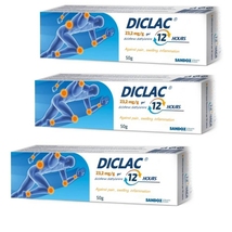 3 PACK Diclac 12 hours 23.2 mg/g gel 50 g Sandoz, Joint pain, Pain and swelling - £37.58 GBP
