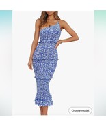 PRETTYGARDEN Summer Midi Bodycon One Shoulder Tiered Ruffle Floral Boho ... - $23.75