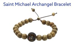 Saint St Michael Archangel  Medal Bracelet Brown Wood Cord Protection San Miguel - £9.96 GBP