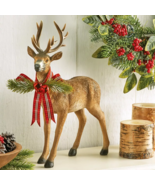 Woodland Deer Pine Bow Christmas Figurine Statue Holiday Table Buck Home... - $501.60 MXN