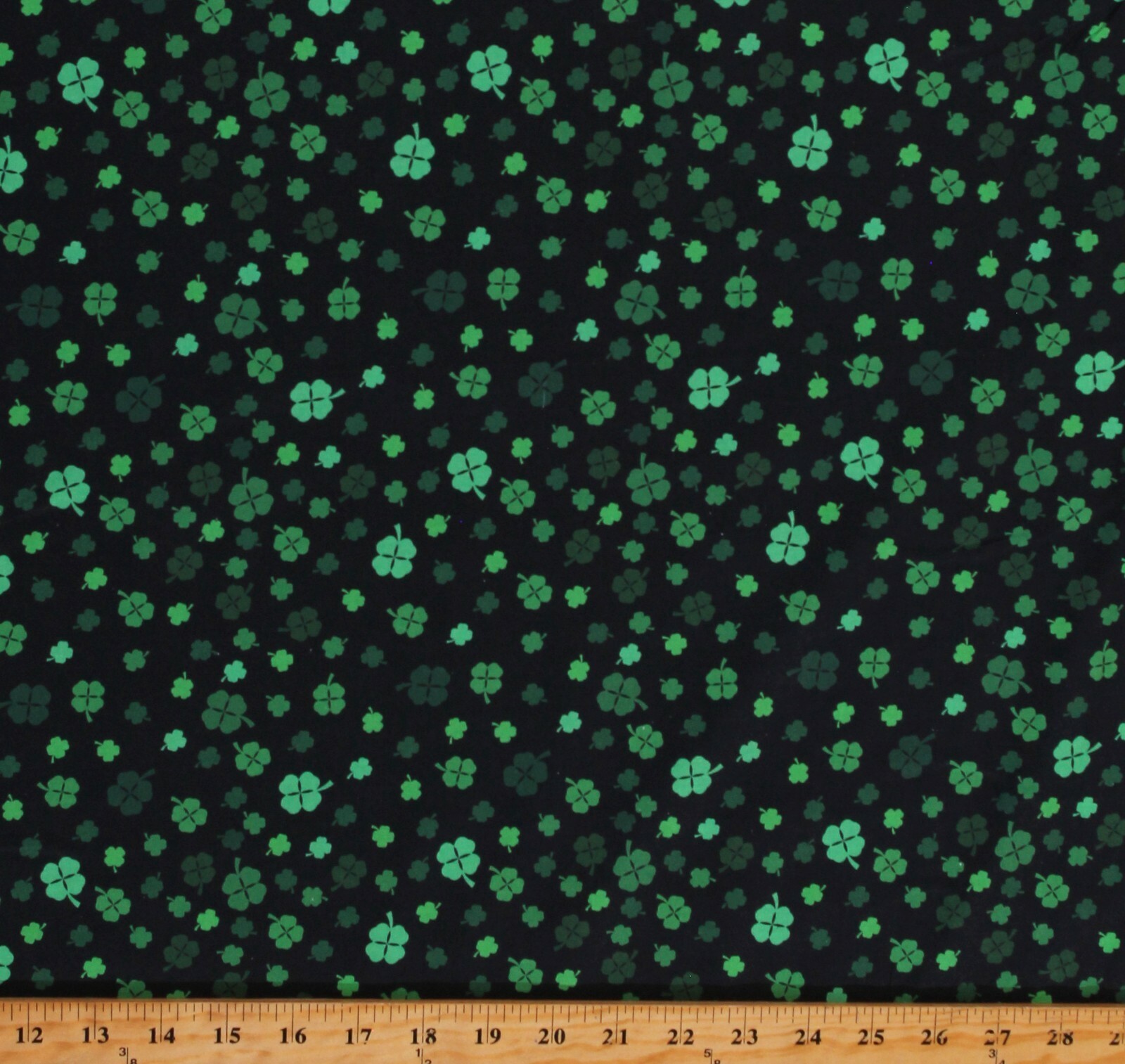 Cotton St. Patrick&#39;s Day Shamrocks Clovers Black Fabric Print by Yard D5... - $12.95