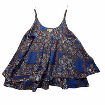 Lily White Dark Blue W/ Floral Tank Top Size Large Boho Flowers Patterns - $15.56
