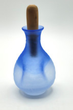 Frosted Blue Glass Oil Perfume Bottle Decanter Wood Stopper 6&quot; tall - £21.23 GBP