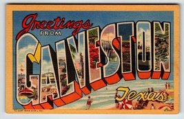 Greetings From Galveston Texas Beach Town Large Letter Linen Postcard Curt Teich - £18.50 GBP