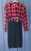 Vintage RJ Stevens Petites Red Black Plaid Top Dress Size 10 P Dark Acad... - $23.76
