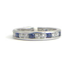 Authenticity Guarantee 
Blue Sapphire and Diamond Eternity Band Ring 14K Whit... - £955.23 GBP