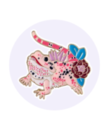Reptile Animal Enamel Pin: Pink Bearded Dragon Lizard with Succulents - $27.37 CAD
