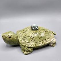Green Turtle Figurine Hand Carved Stone Sculpture Soapstone Green White w/ Baby - £76.37 GBP