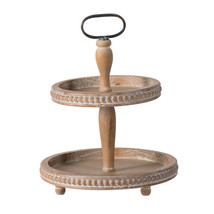 A&amp;B Home Round 2 Tier Tray with Metal Handle Farmhouse Decor - £75.17 GBP