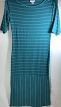 LulaRoe Julia Dress New XXS 2XS Heathered Blue Teal Stripes Soft  - $14.97