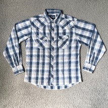 Wrangler Shirt Adult Large Blue White Plaid Western Cowboy Pearl Snap Button up - £16.74 GBP