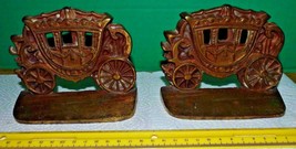 Antique Heavy Cast Brass Stage Coach Bookends 5&quot; X 4&quot; 1930&#39;s (?) Free Shipping - £44.31 GBP