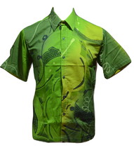 Malaysia Batik Tulis Hand Drawn Light Green Men&#39;s Formal Dress Shirt Penang Gift - £45.39 GBP