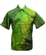 Malaysia Batik Tulis Hand Drawn Light Green Men&#39;s Formal Dress Shirt Pen... - £45.30 GBP