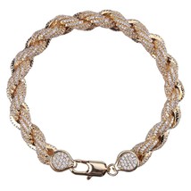 Bling Bling Iced Out Cubic Zircon 8mm Rope Chain Bracelet Hip Hop Men&#39;s Gold Col - £70.84 GBP