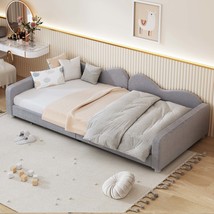 Twin Upholstered Daybed, Sherpa Fabric, Cloud Backrest, Gray - $223.99