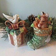 Fitz & Floyd Christmas Salt& Pepper Shakers Dove Pony Stocking Gift Box As Is - $23.36