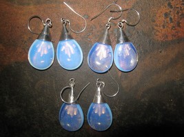 Lot Of 3 Pair Usa 925 Sterling Silver Blue Opalite Moonstone Tear Drop Earrings - £28.62 GBP