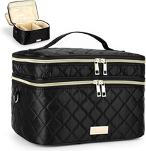 Makeup Bag Large Makeup Case for Women Organizer for Lot of Brushes Double Layer - £22.16 GBP