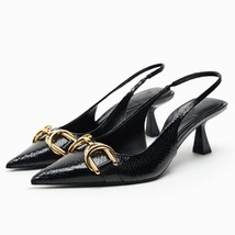 Women Heels Black Leather Elegant Woman Heeled Shoes Fashion Stilito Heel Pointe - £40.33 GBP